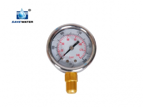 Stainless steel pressure gauge with bottom entry